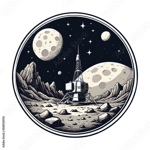 Astronaut Conducting Lunar Experiment in Detailed Illustration