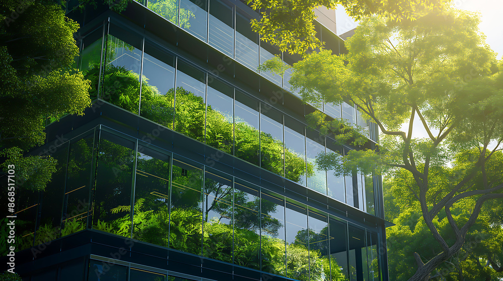 Modern minimalist eco friendly building with large windows, full of trees and plants, green concept, Eco-friendly building modern city sustainable glass building Ecology concept Office building Modern minimalist eco friendly building with large windows, full of trees and plants, green concept, Eco-friendly building modern city sustainable glass building Ecology concept Office building