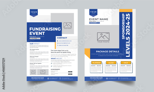 Nonprofit Event, Sponsorship Levels, Fundraising Flyers design layout with 2 style concept template