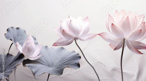 White and soft pink lotus flowers have space, a soft background in nature. photo