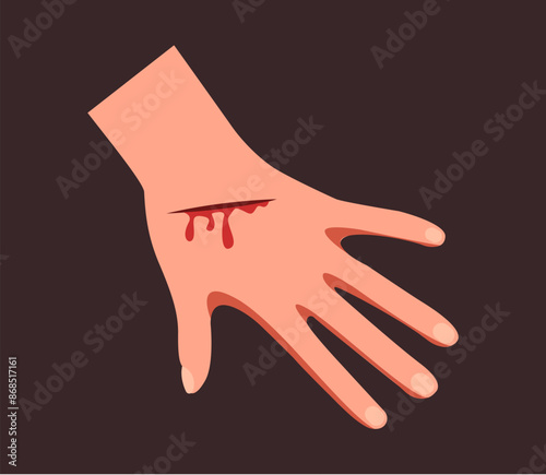 Hand arm with wound concept. Vector flat graphic design illustration
