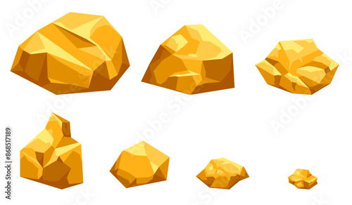 Gold stone mining game elements concept illustration. Vector flat cartoon graphic design isolated set