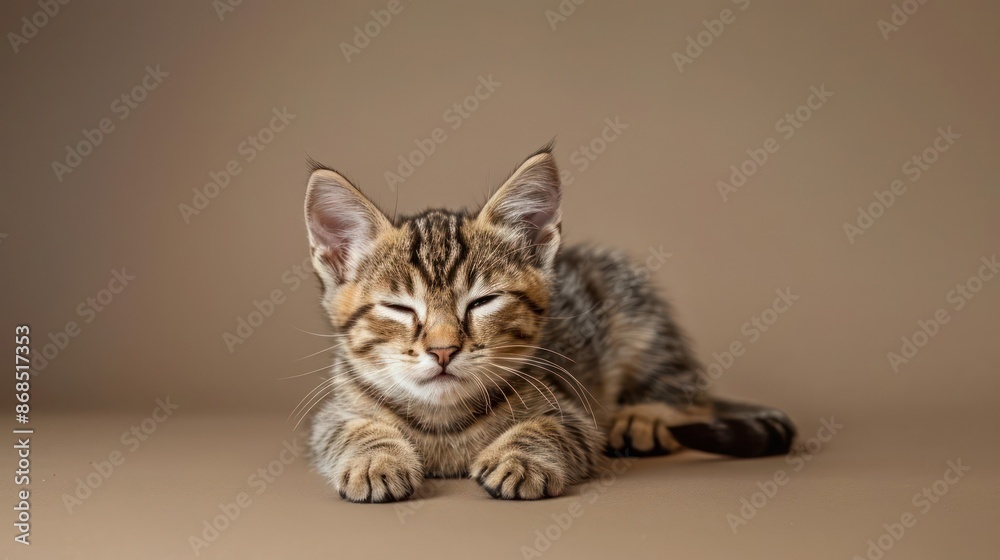 Obraz premium Portrait photography of a cute little Havana Brown cat happy smiling , studio shot isolated on single color background ,editorial style, shoot by DSLR .