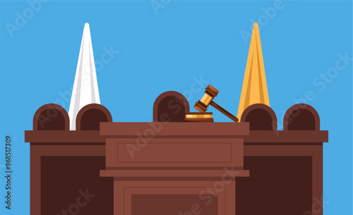 Courtroom judge house interior concept. Vector flat graphic design element illustration