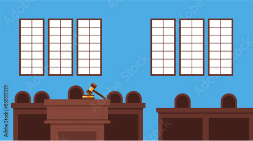 Courtroom judge house interior concept. Vector flat graphic design element illustration