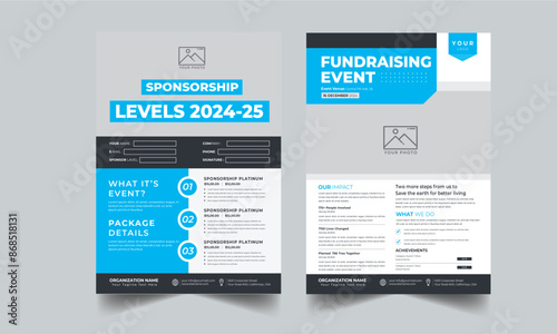 Nonprofit Event, Sponsorship Levels, Fundraising Flyers design layout with 2 style concept template