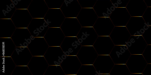 Abstract black background with hexagons . black Hexagonal Background Luxury Pattern seamless golden abstract honeycomb background 3D Futuristic abstract geometric mesh cell texture.