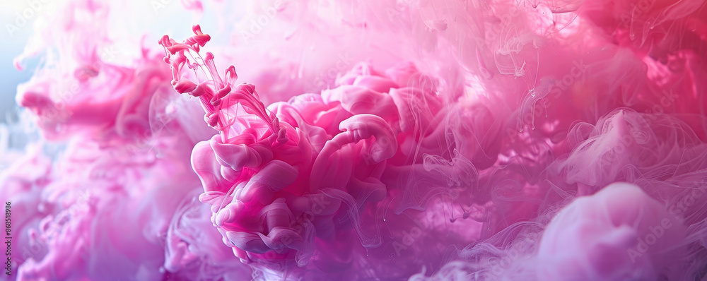 Fototapeta premium Pink ink clouds in water, abstract background