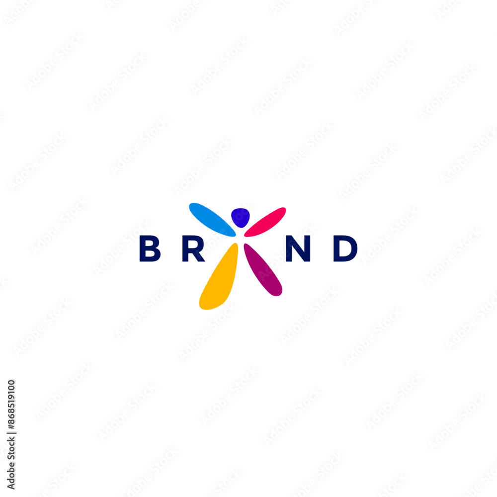 Fototapeta premium Simple Colorful People Rises Symbol Logo Design. Fun People Icon Standing With Open Arms Logo Design.
