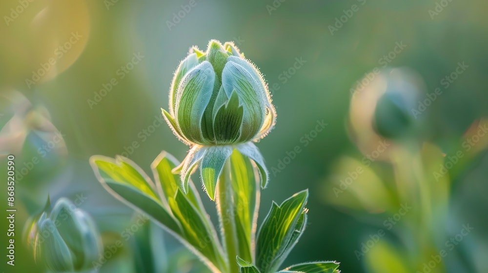 Close-up of papaver orientale bud in the spring garden Close-up of papaver orientale bud in the spring garden