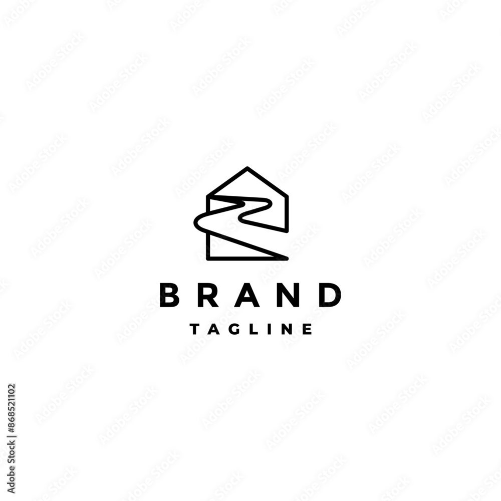River Lines Inside Home Icon Logo Design. House Icon With River Inside Logo Design.