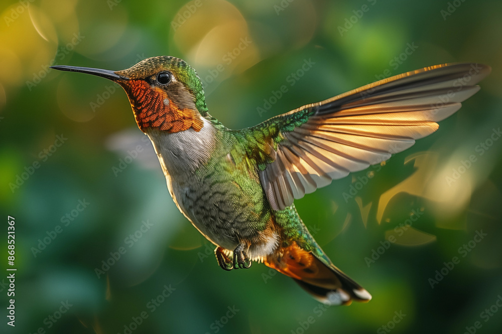 Fototapeta premium Hummingbird in the wild. Beautiful extreme close-up. Chilli.