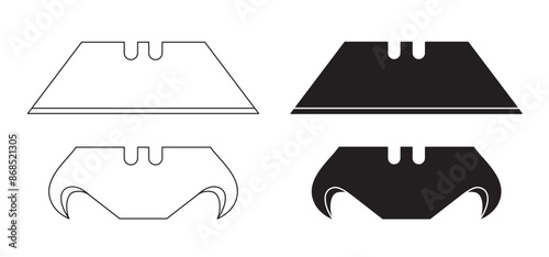 Work knives. Cartoon cutter knife. retractable blade or knife. Paper or cardboard cutter. Work, school tools. Retractable blades concept. Utility knife or jackknife. Spare blade for cutter.