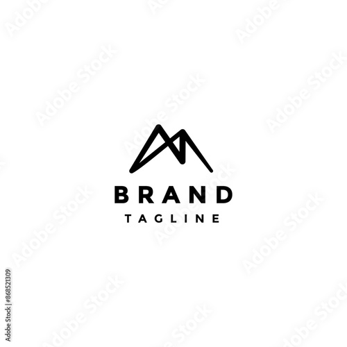 Simple Mountain Line Sihouette Logo Design. Initial Letter M Lines Form Mountain Symbol Logo Design.