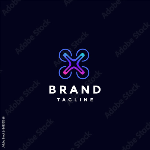 Simple Colorful Drone Lines Logo Design. Initial Letter X Drone Icon Colorful Logo Design.