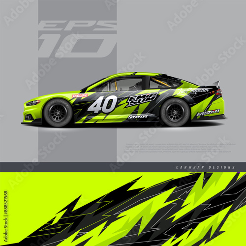Racing car wrap design vector. Graphic abstract stripe racing grunge background kit designs for wrap vehicle, race car, rally, adventure and livery