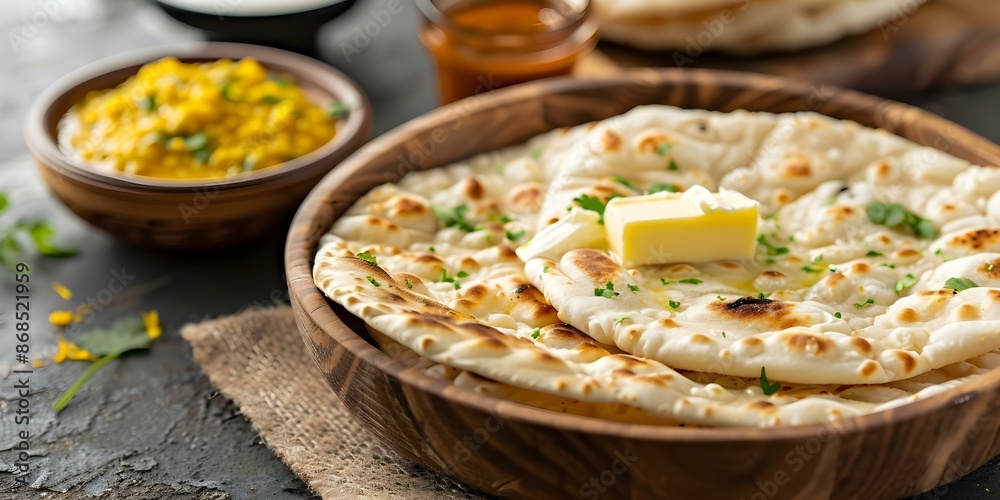 Indian breakfast with flatbread daal and butter in a karahi bowl. Concept Indian Cuisine, Breakfast, Flatbread, Daal, Butter, Karahi Bowl Indian breakfast with flatbread daal and butter in a karahi bowl. Concept Indian Cuisine, Breakfast, Flatbread, Daal, Butter, Karahi Bowl