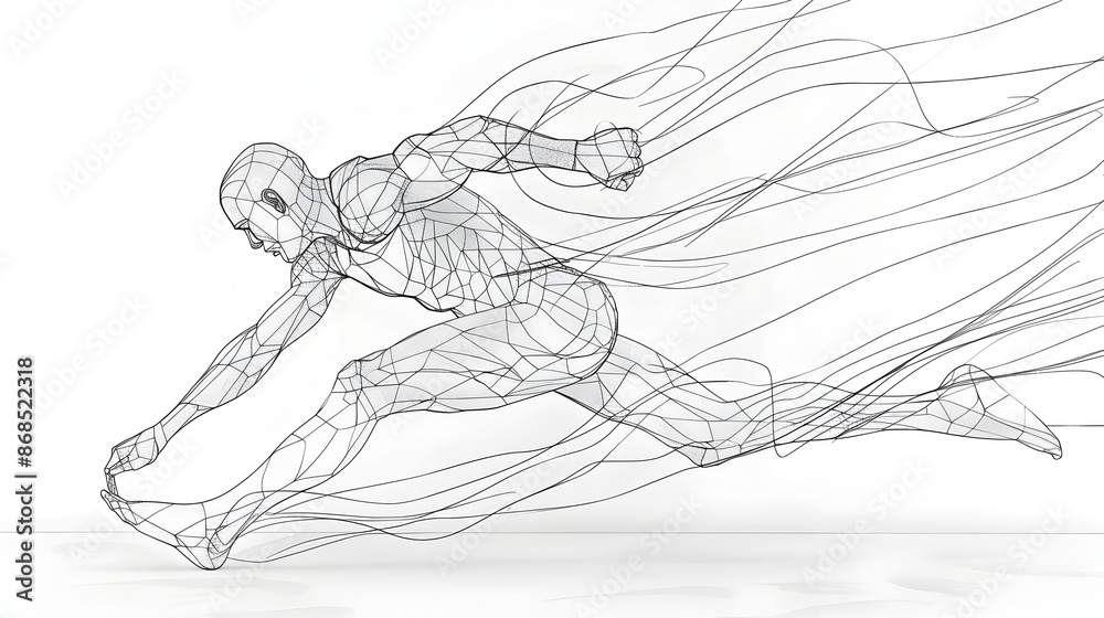 Minimalist 3D Render of Continuous Line Drawing of Heptathlete in Motion Minimalist 3D Render of Continuous Line Drawing of Heptathlete in Motion