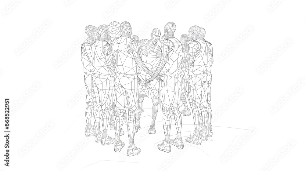 Minimalist 3D Rendering of Basketball Team Huddle in Continuous Line Art Minimalist 3D Rendering of Basketball Team Huddle in Continuous Line Art