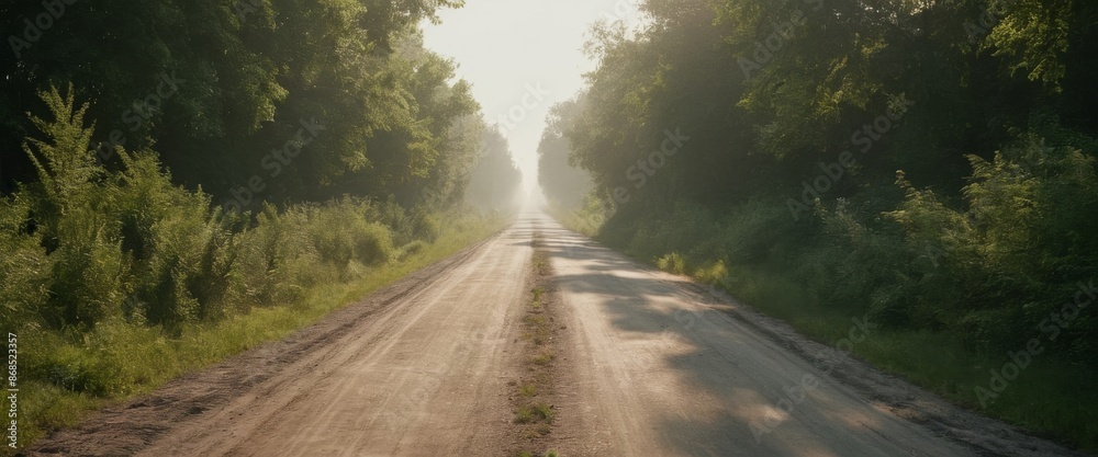 empty road tire Sun-dappled mist clinging to deserted country empty road tire Sun-dappled mist clinging to deserted country