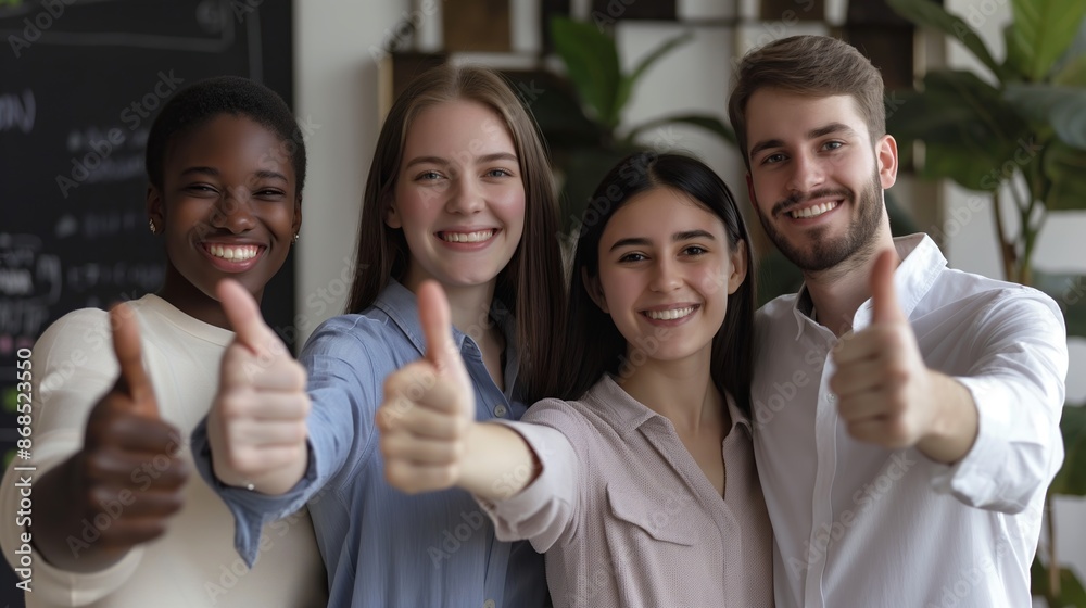 happy group of young diverse people giving thumbs up. happy group of young diverse people giving thumbs up.