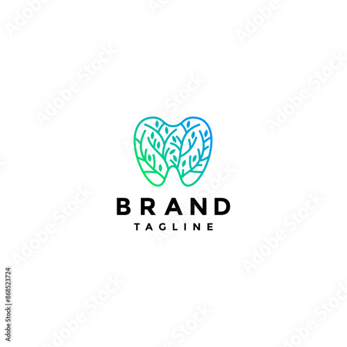 Tree Leaf Tooth Icon logo design. Simple Green Nature Dentistry Logo Design.