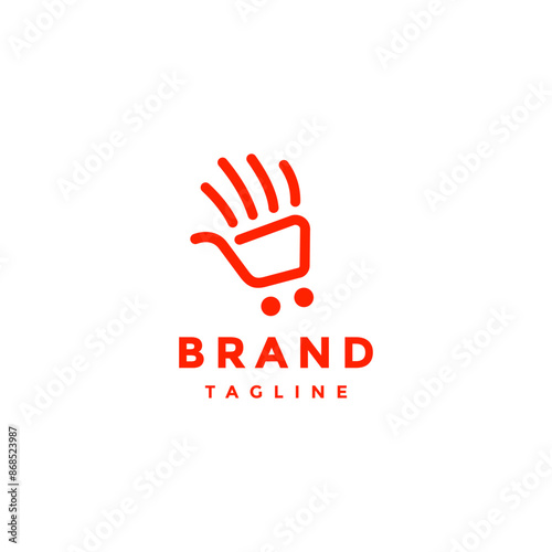 Fun Halo Shopping Lines Logo Design. Cart Icon Line Forming Hi Hand Gesture Logo Design.