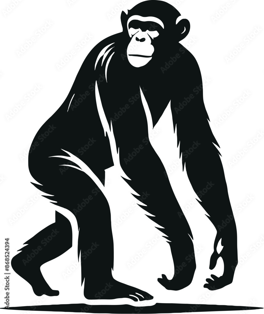 A Chimpanzee silhouette vector Art style with white background A Chimpanzee silhouette vector Art style with white background
