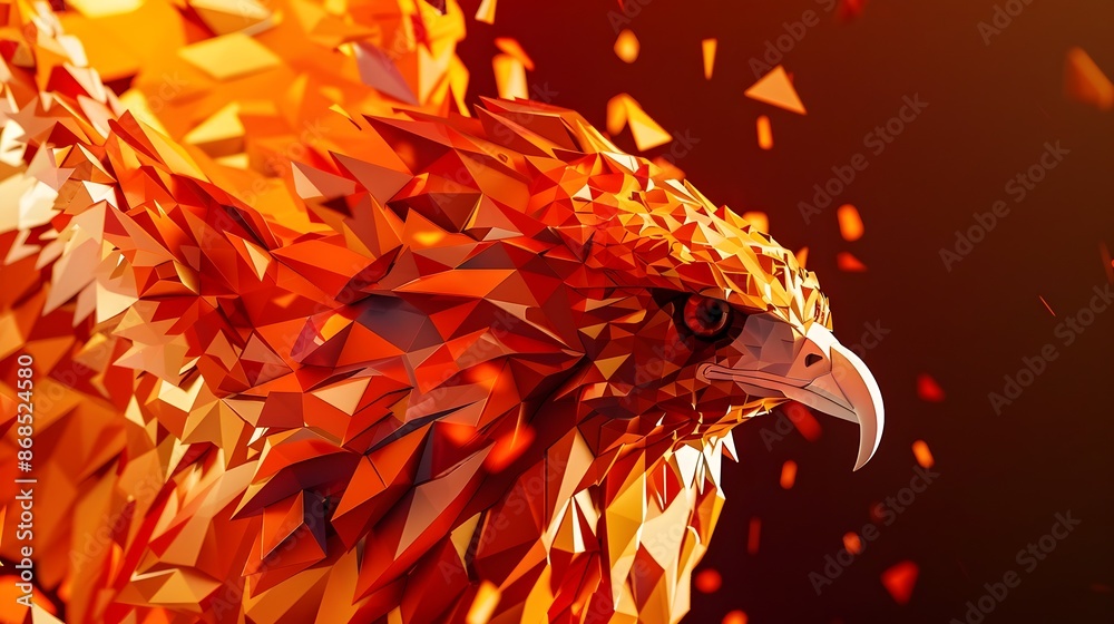 Fototapeta premium Polygonal Fire Hawk Ready to Strike Fierce Predatory Bird