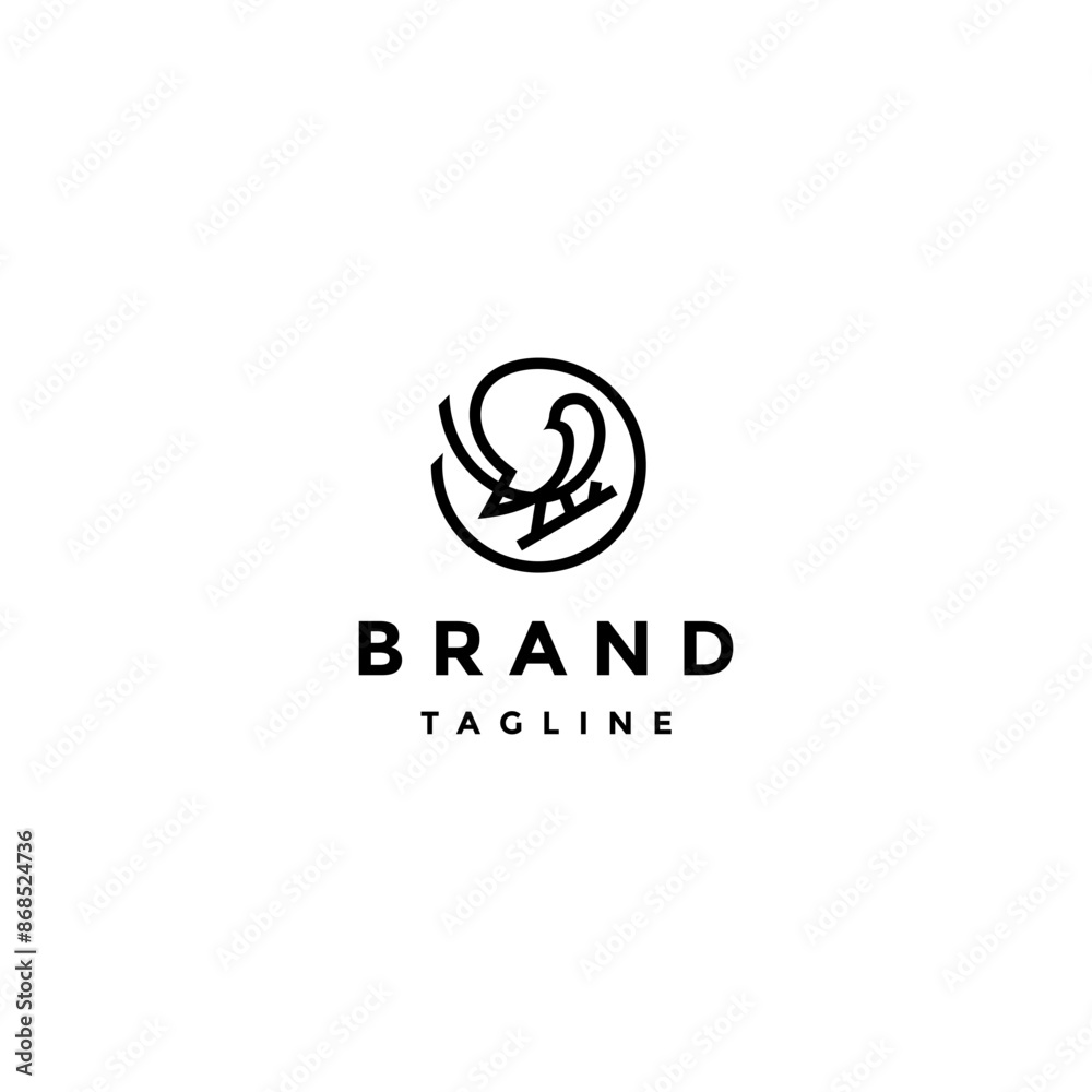 Perched Bird in Circle Lines Logo Design. Bird In Simple Round Cage Line Logo Design. Perched Bird in Circle Lines Logo Design. Bird In Simple Round Cage Line Logo Design.