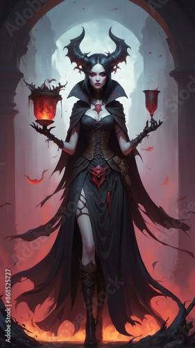 temperance tarrot card in a dark demonic bloody gothic theme © Lzanne Studio