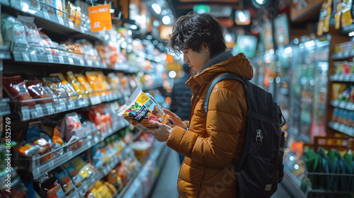 Customer Looking at Jar of Goods in Supermarket