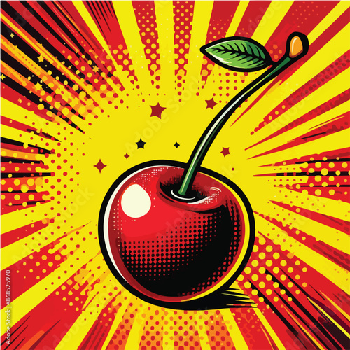 cherries with explosion pop art style icon vector illustration design