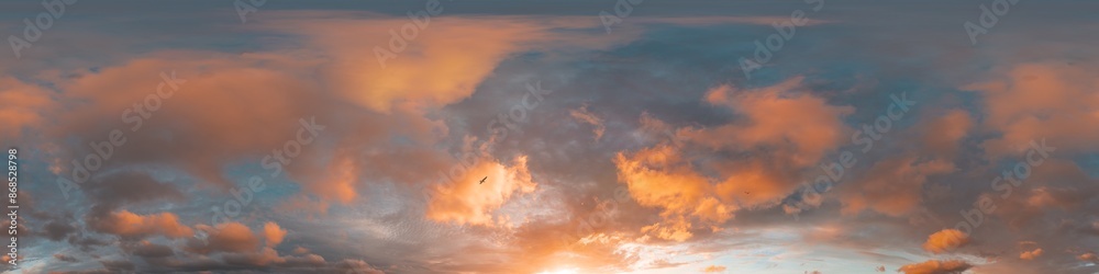 360 panorama of glowing sunset sky with bright pink Cumulus clouds. HDR 360 seamless spherical panorama. Full zenith or sky dome sky replacement for aerial drone panoramas. Climate and weather change. 360 panorama of glowing sunset sky with bright pink Cumulus clouds. HDR 360 seamless spherical panorama. Full zenith or sky dome sky replacement for aerial drone panoramas. Climate and weather change.