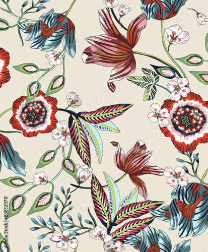 Seamless floral design. Backdrop flowers pattern.