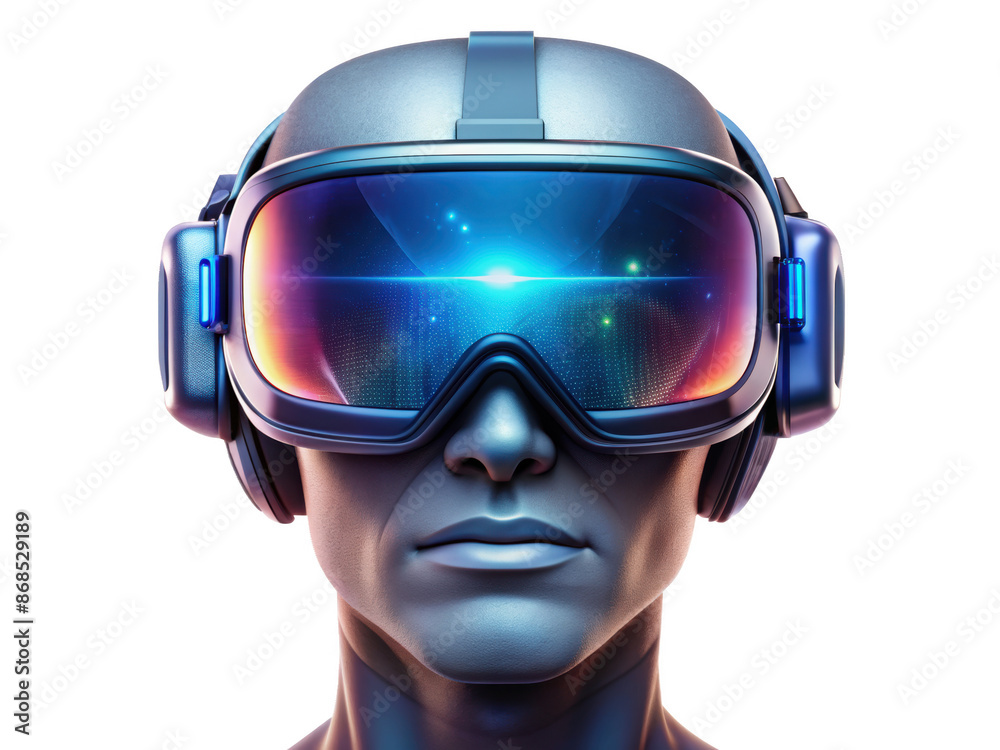 Futuristic VR Headset featuring a sleek design and vibrant display, perfect for immersive virtual reality experiences. Isolated on transparent background, png. Futuristic VR Headset featuring a sleek design and vibrant display, perfect for immersive virtual reality experiences. Isolated on transparent background, png.