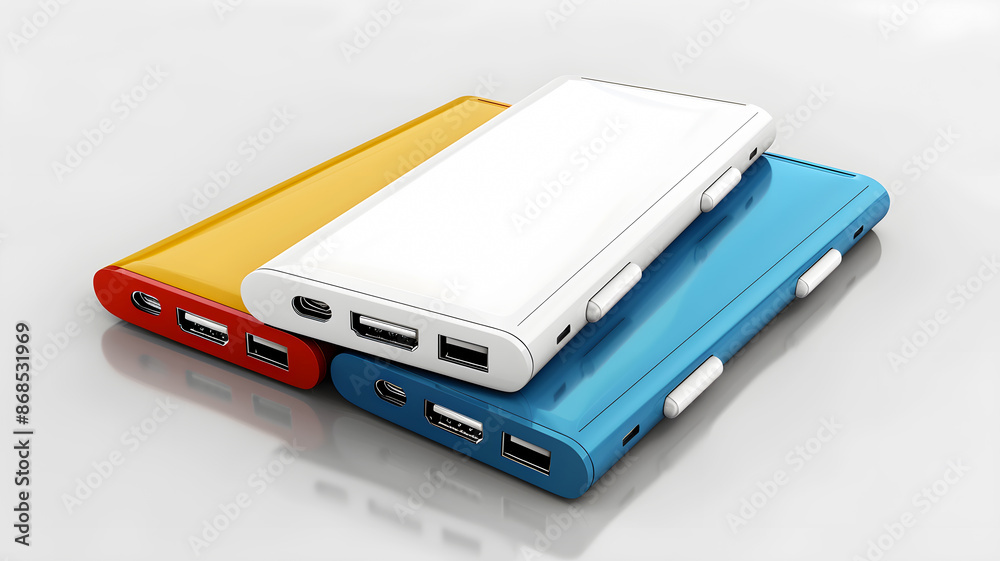 View of electronic backup charger for smartphone charging View of electronic backup charger for smartphone charging