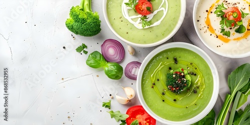 Broccoli and Vegetable Soup A Keto and Paleo-Friendly Option. Concept Keto-Friendly Recipes, Paleo Diet, Vegetable Soup, Healthy Eating photo