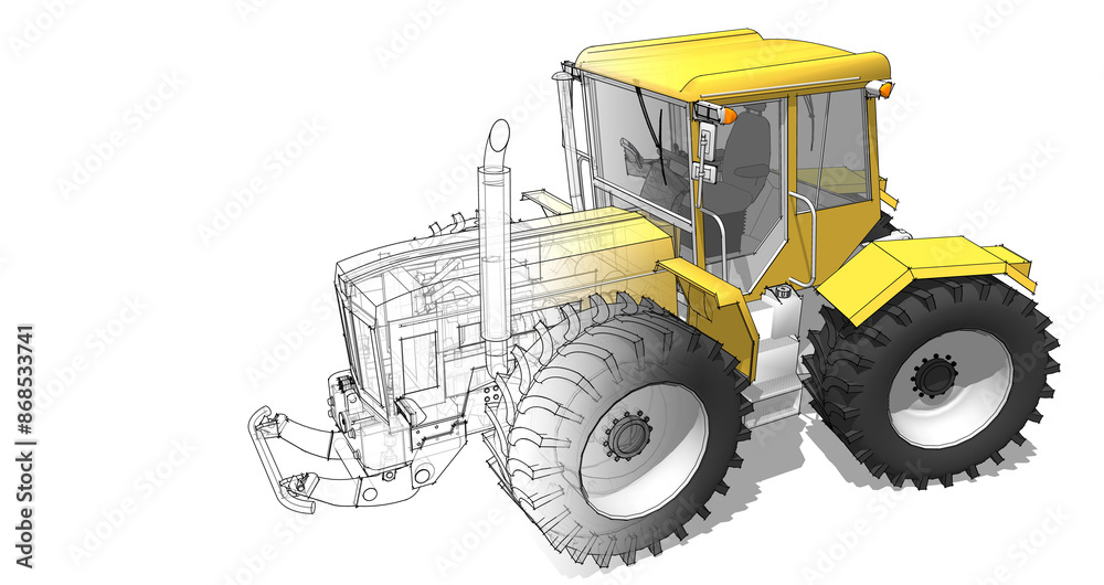 Fototapeta premium tractor graphic sketch 3d illustration