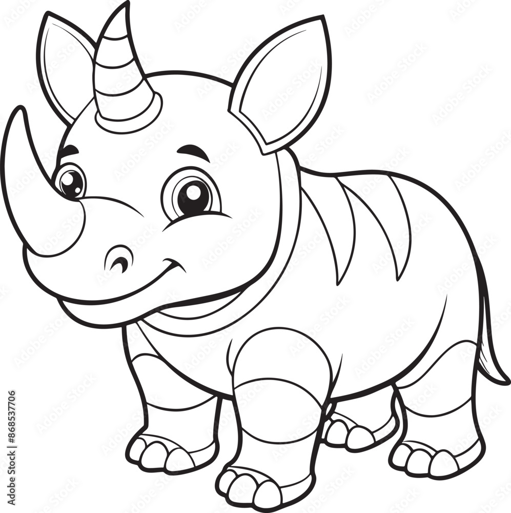 Cute Rhinoceros Doodle Coloring Page Character Cute Rhinoceros Doodle Coloring Page Character