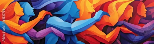 A Close-up Shot of a Abstract group of people with modern, colorful gradients photo