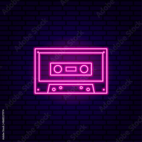 audio retro cassette neon sign light banner design element neon signboard colorful billboard vector illustration in neon style for design