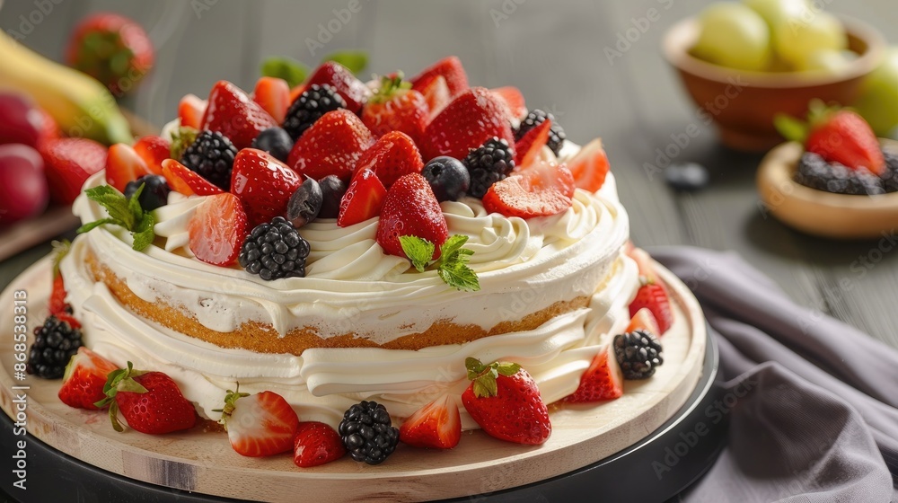Creamy Cake with Fresh Fruit Toppings Creamy Cake with Fresh Fruit Toppings
