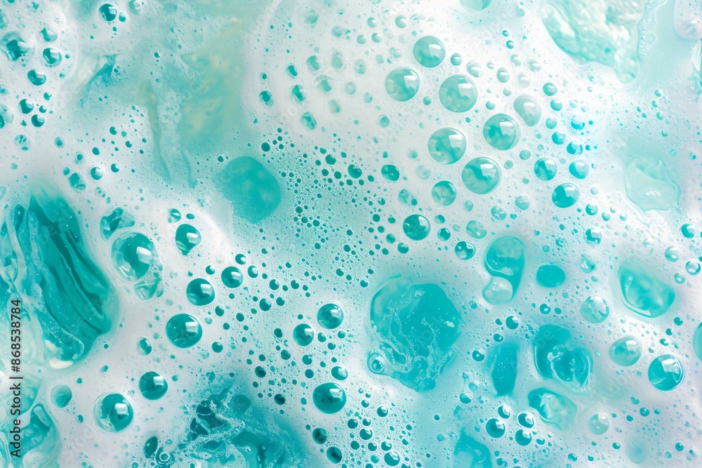 White soap foam with bubbles texture on blue background. Detergent foam bubble on water, soap sud. Face cleansing mousse smudge, shower gel, hair shampoo foam smear texture. Beauty, clean and laundry White soap foam with bubbles texture on blue background. Detergent foam bubble on water, soap sud. Face cleansing mousse smudge, shower gel, hair shampoo foam smear texture. Beauty, clean and laundry