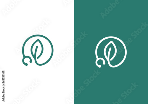 The stethoscope logo design is combined with leaves. natural health vector design, natural medicine