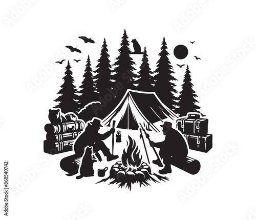 camping and campfire svg vector art graphic resources silhouette vector style, white background
