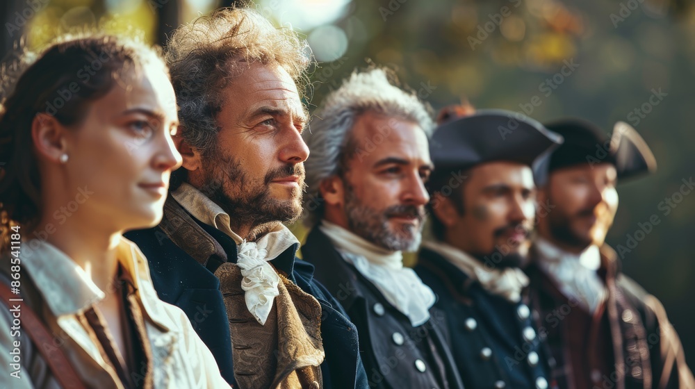 Founding Fathers discussing the Constitution, with modern activists for human rights and equality standing beside them Founding Fathers discussing the Constitution, with modern activists for human rights and equality standing beside them