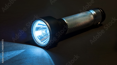 Silver Flashlight on Black Background