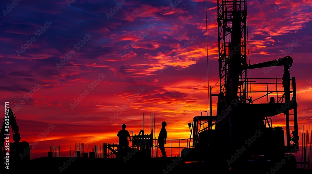 Construction Workers Silhouetted Against Dramatic Sunset Construction Workers Silhouetted Against Dramatic Sunset