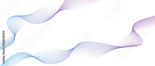 Abstract vector dot particles wave flowing smooth curve blue purple gradient color on white background. Futuristic technology concept.Suit for poster, banner, cover, website, flyer. Vector ilustration